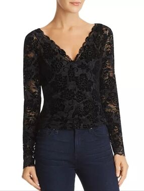 Guess Black Drea Sheer Flocked Lace Top